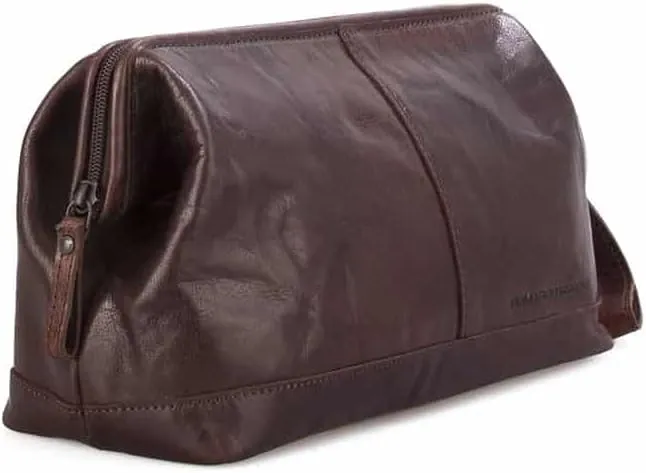 Spikes & Sparrow Leather Toiletry Bag with Zip Frame in Doctor's Style, Standard Size