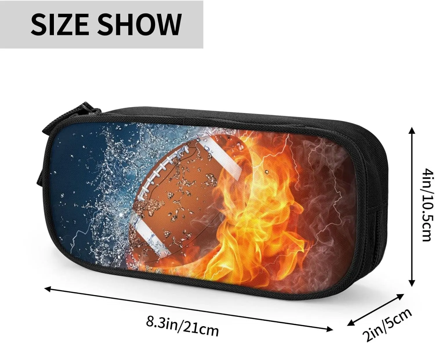 Sports-Themed Pencil Case with Football for Boys Girls, Big Capacity Black Pencil Pouch, Cool Pencil Bag with Zipper Portable Travel Storage Box Desk Pen Bag for Office