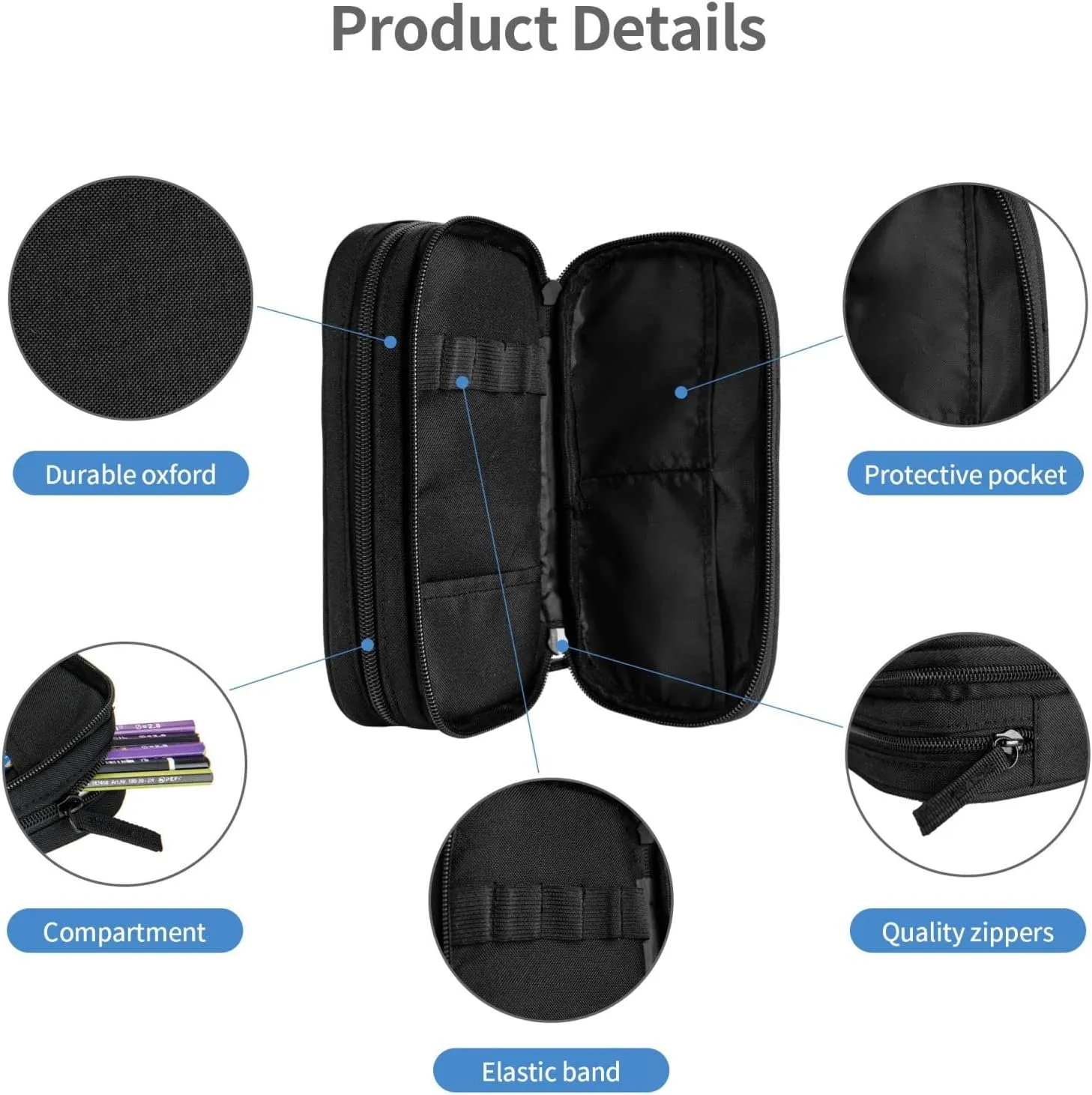 Sports-Themed Pencil Case with Football for Boys Girls, Big Capacity Black Pencil Pouch, Cool Pencil Bag with Zipper Portable Travel Storage Box Desk Pen Bag for Office
