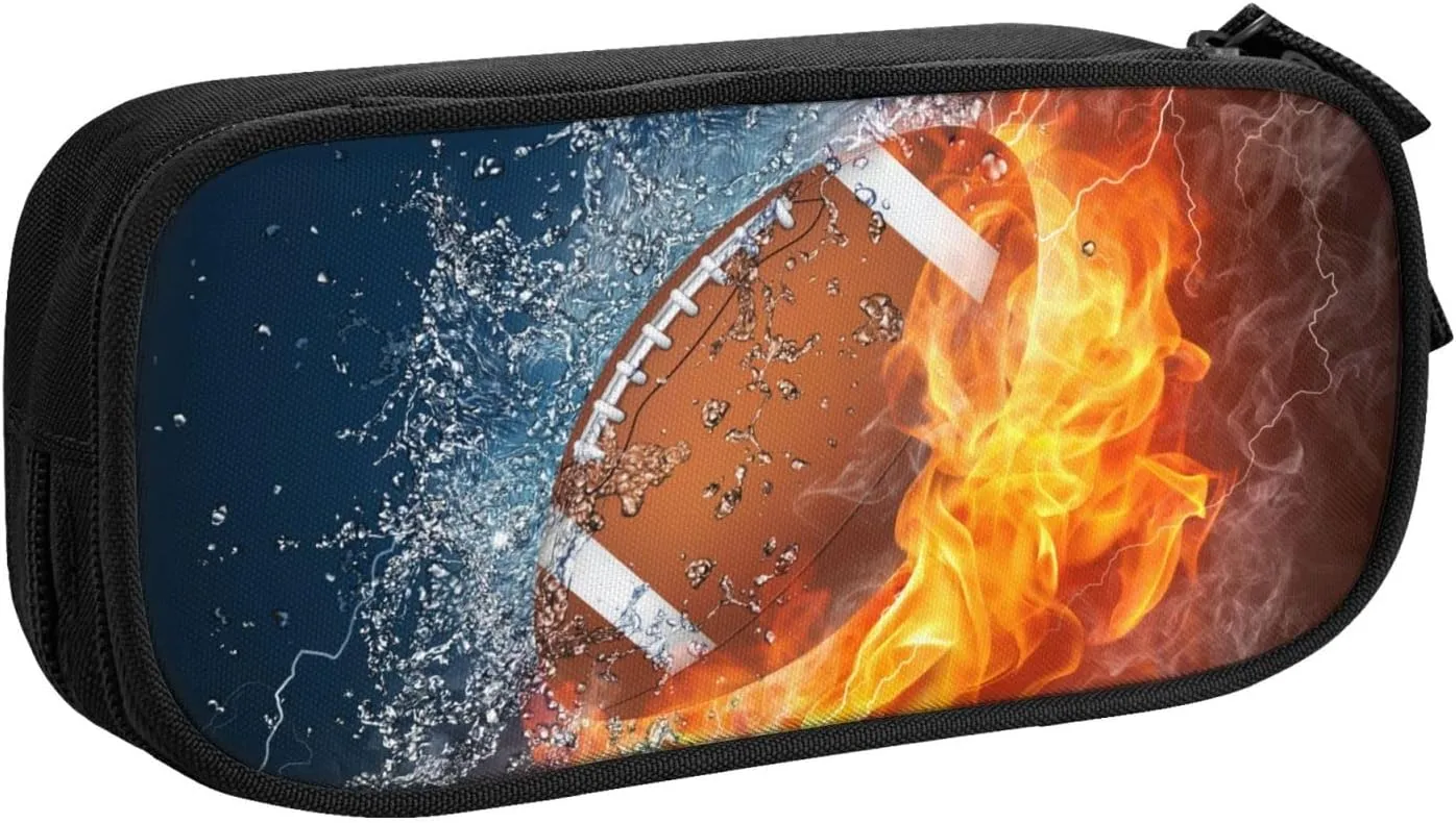Sports-Themed Pencil Case with Football for Boys Girls, Big Capacity Black Pencil Pouch, Cool Pencil Bag with Zipper Portable Travel Storage Box Desk Pen Bag for Office