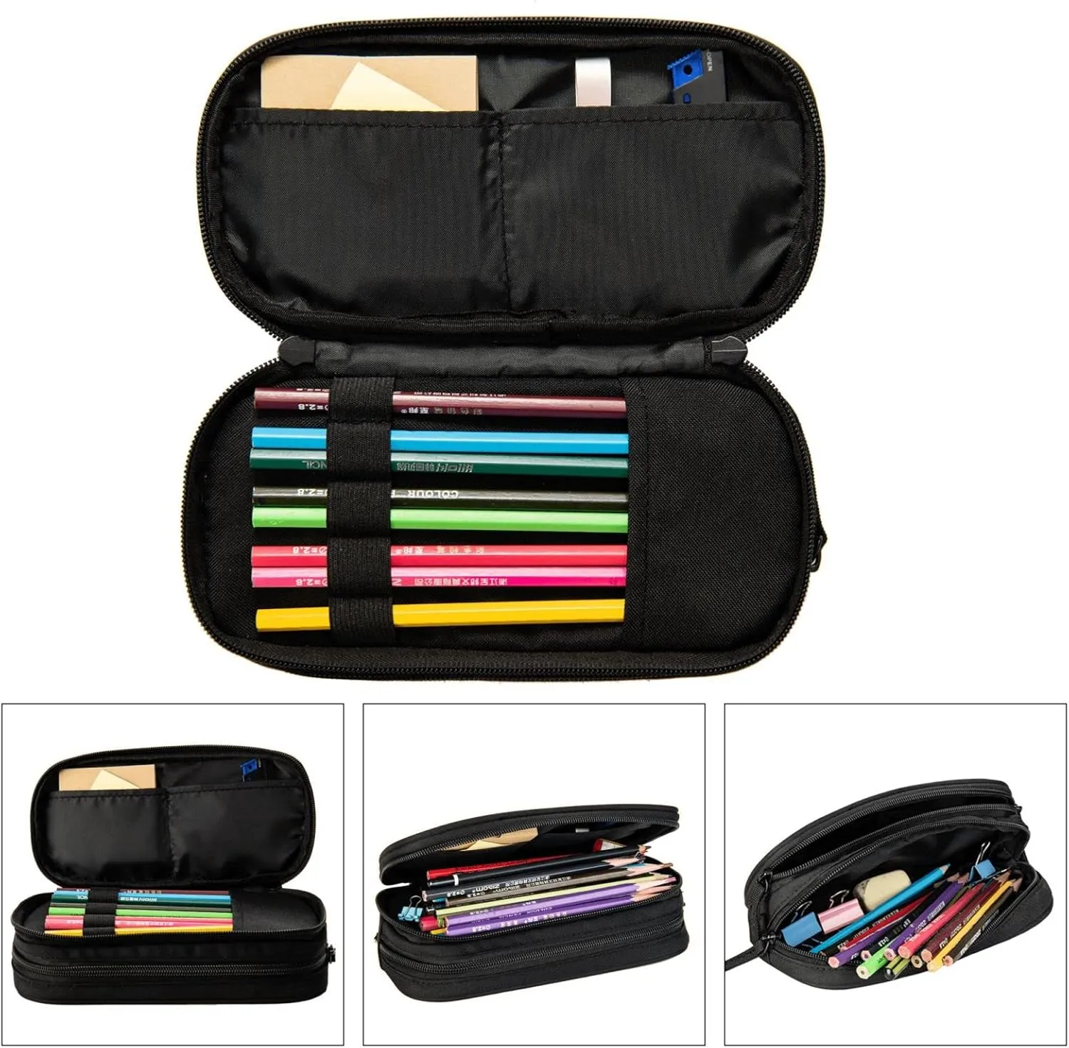 Sports-Themed Pencil Case with Football for Boys Girls, Big Capacity Black Pencil Pouch, Cool Pencil Bag with Zipper Portable Travel Storage Box Desk Pen Bag for Office