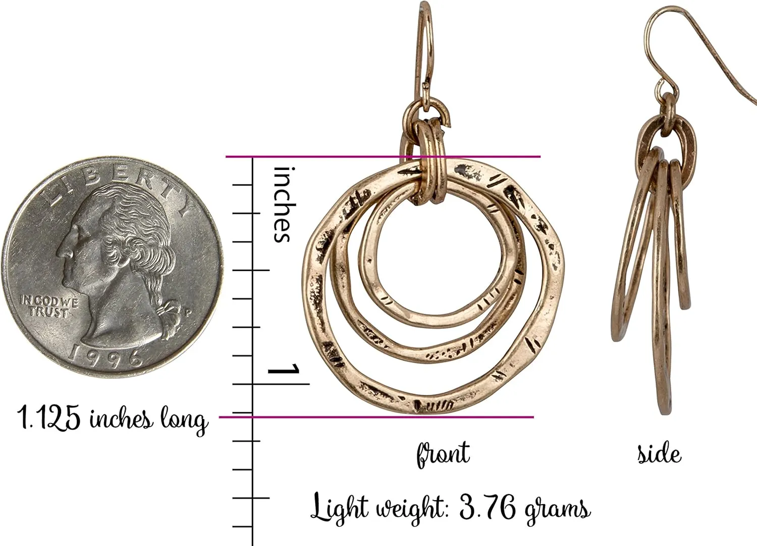 SPUNKYsoul 3 Circle Boho Earrings - Handmade, Lightweight 2-Inch Bohemian Dangle Earrings for Women - Trendy, Vintage, Unique Jewelry - Ideal for Weddings & Gifting