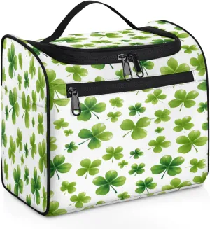 St Patricks Day Lucky Clover Travel Toiletry Bag for Women Large Capacity Wide-open Makeup Organizer Cosmetic Travel Bags for Toiletries
