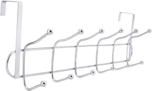 Stainless Steel Door Hook Organizer Hooks Over Cabinet Storage Rack for Coats Towels Hats Handbags and Keys No Drill Easy Installation Space Saving