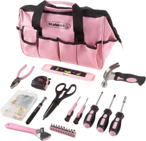 Stalwart - 75-HT4095 Tool Kit - 123 Pink Heat-Treatedpiece with Carrying Bag - Essential Steel Hand Tool & Repair Set For Apartments, Dorm, Homeowners