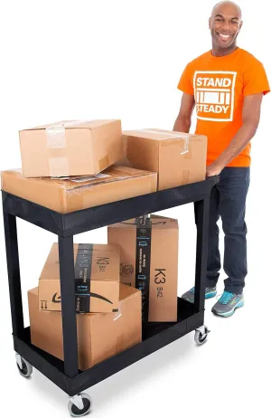 Stand Steady Original Tubstr 2 Shelf Utility Cart/Service Cart Supports up to 400 lbs. - Heavy-Duty Storage Cart for Garage, Warehouse, Kitchens, Plastic Tub Carts with Deep Shelves (Black, 32 x 18)