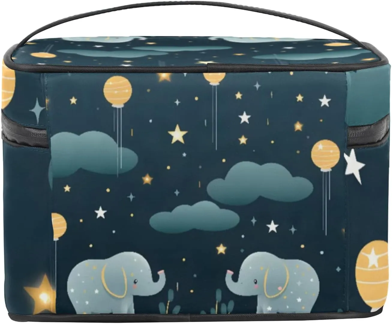 Star Elephant Makeup Bag Large Opening Cosmetic Bag Portable Makeup Case Organizer Toiletry Bags for Women Daily Traveling With Handle Grids Smooth Zipper Divider Makeup Pouch