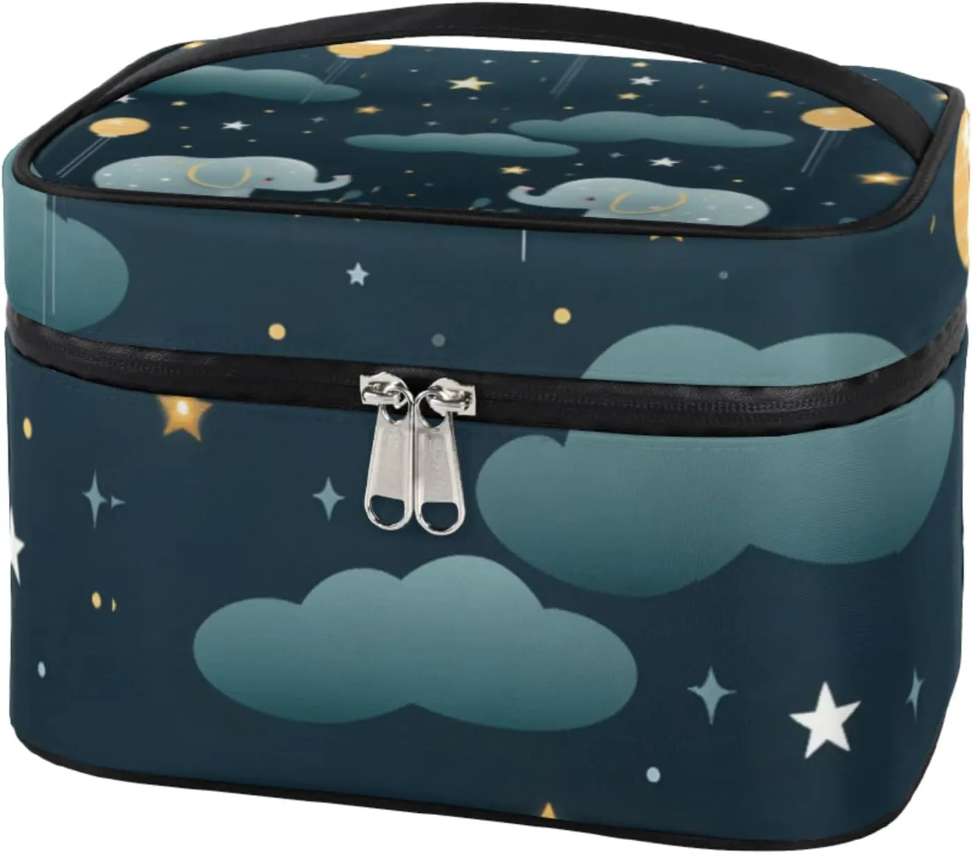 Star Elephant Makeup Bag Large Opening Cosmetic Bag Portable Makeup Case Organizer Toiletry Bags for Women Daily Traveling With Handle Grids Smooth Zipper Divider Makeup Pouch