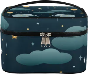 Star Elephant Makeup Bag Large Opening Cosmetic Bag Portable Makeup Case Organizer Toiletry Bags for Women Daily Traveling With Handle Grids Smooth Zipper Divider Makeup Pouch