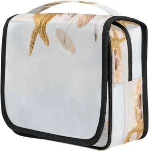 Starfish Shell Travel Toiletry Bag for Women Portable Waterproof Travel Makeup Bag with Hanging Hook Makeup Cosmetic Organizer for Travel Business Trip Camping Bathroom