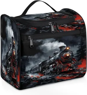 Steam Engine Old Train Travel Toiletry Bag for Men and Women, Large Hanging Makeup Bag Organizer Toiletries Bag for Travel, Cosmetic Bag with Handle