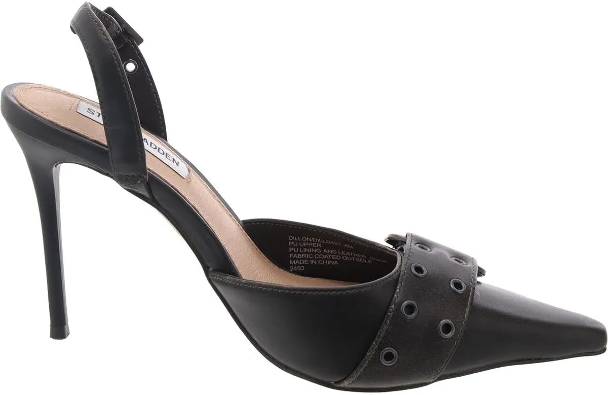 Steve Madden Womens Dillon Buckle Faux Leather Slingback Heels