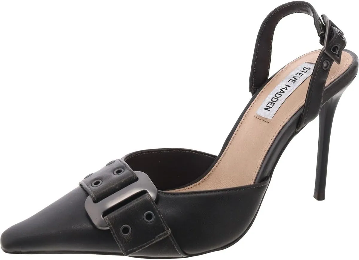 Steve Madden Womens Dillon Buckle Faux Leather Slingback Heels