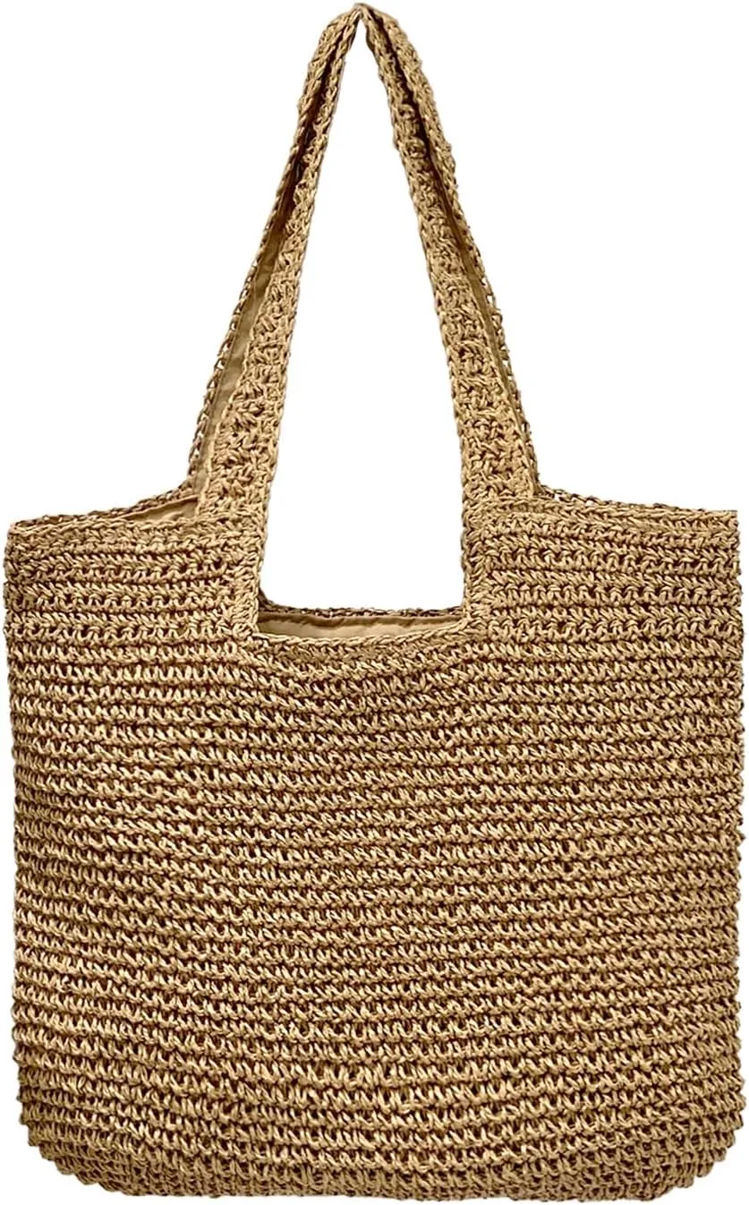 Straw Beach Bags for Women, Large Summer Boho Woven Tote Bag, Shoulder Handbags for Women for Beach Picnic Vacation