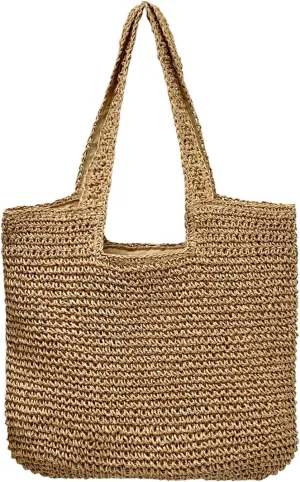 Straw Beach Bags for Women, Large Summer Boho Woven Tote Bag, Shoulder Handbags for Women for Beach Picnic Vacation
