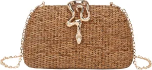 Straw Clutch Purses Summer Beach Purse for Women Woven Vacation Handbags Snake Clasp Straw Beach Bag