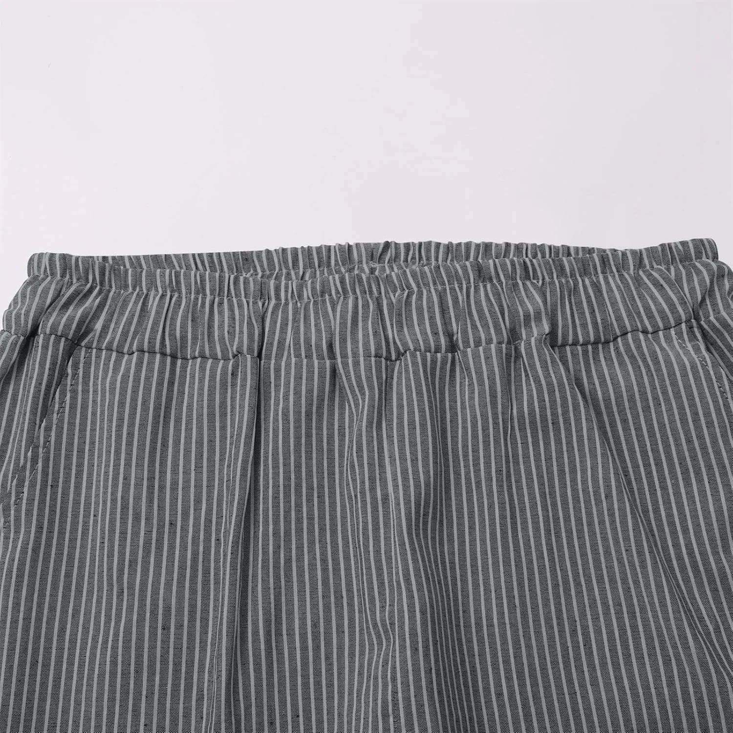 Stripe Cotton Linen Pants Casual 2025 Summer Drawstring Elastic High Waist Straight Plus Size Capri Pants