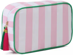 Stripe Makeup Bag Travel Cosmetic Bag Organizer Tassel Toiletry Bag Large Canvas Zipper Pouch and Accessories Storage Bag for Women