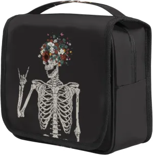 Sugar Skull Flowers Hanging Toiletry Bag with Hanging Hook Large Cosmetic Bag Travel Organizer Kit for Women Men