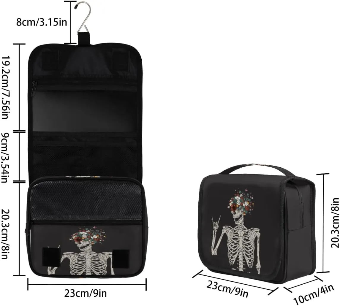 Sugar Skull Flowers Hanging Toiletry Bag with Hanging Hook Large Cosmetic Bag Travel Organizer Kit for Women Men