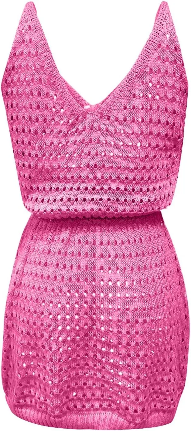 Summer Crochet Hollow Out Knit Beach Bathing Suit Swim Cover Ups Cruise Outfits Vacation Dresses for Women 2025