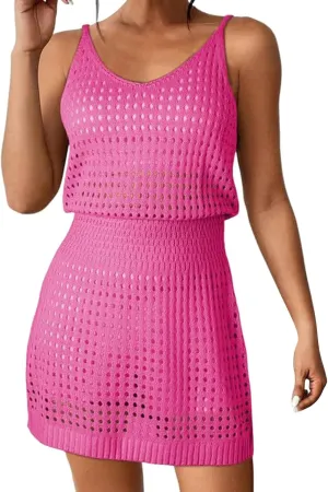 Summer Crochet Hollow Out Knit Beach Bathing Suit Swim Cover Ups Cruise Outfits Vacation Dresses for Women 2025