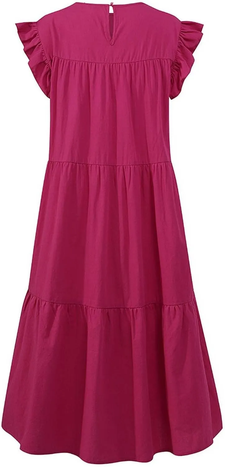 Summer Dresses for Women 2023,Plus Size Casual Cute Babydoll Dress,Tiered Ruffle Flowy Boho Beach Sundress