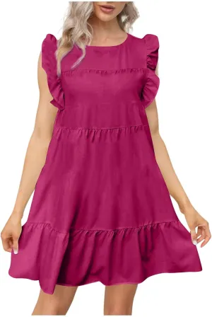 Summer Dresses for Women 2023,Plus Size Casual Cute Babydoll Dress,Tiered Ruffle Flowy Boho Beach Sundress