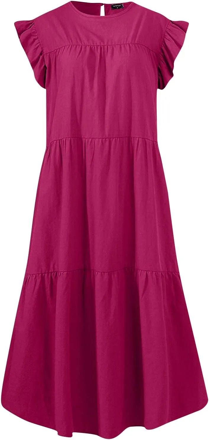 Summer Dresses for Women 2023,Plus Size Casual Cute Babydoll Dress,Tiered Ruffle Flowy Boho Beach Sundress