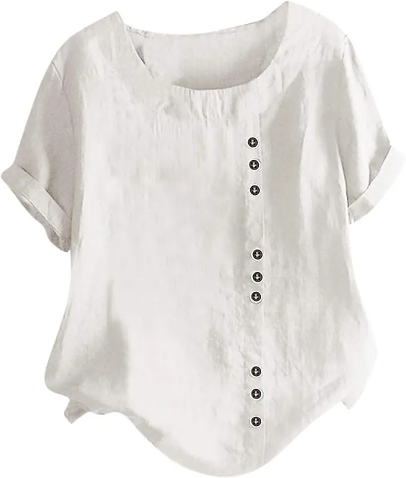 Summer Linen Shirts for Women V Neck Solid Color Loose Top T Shirt Casual Shirt Linen Blouse Summer Shirts for Women