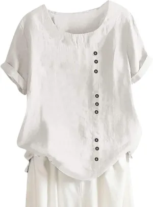 Summer Linen Shirts for Women V Neck Solid Color Loose Top T Shirt Casual Shirt Linen Blouse Summer Shirts for Women