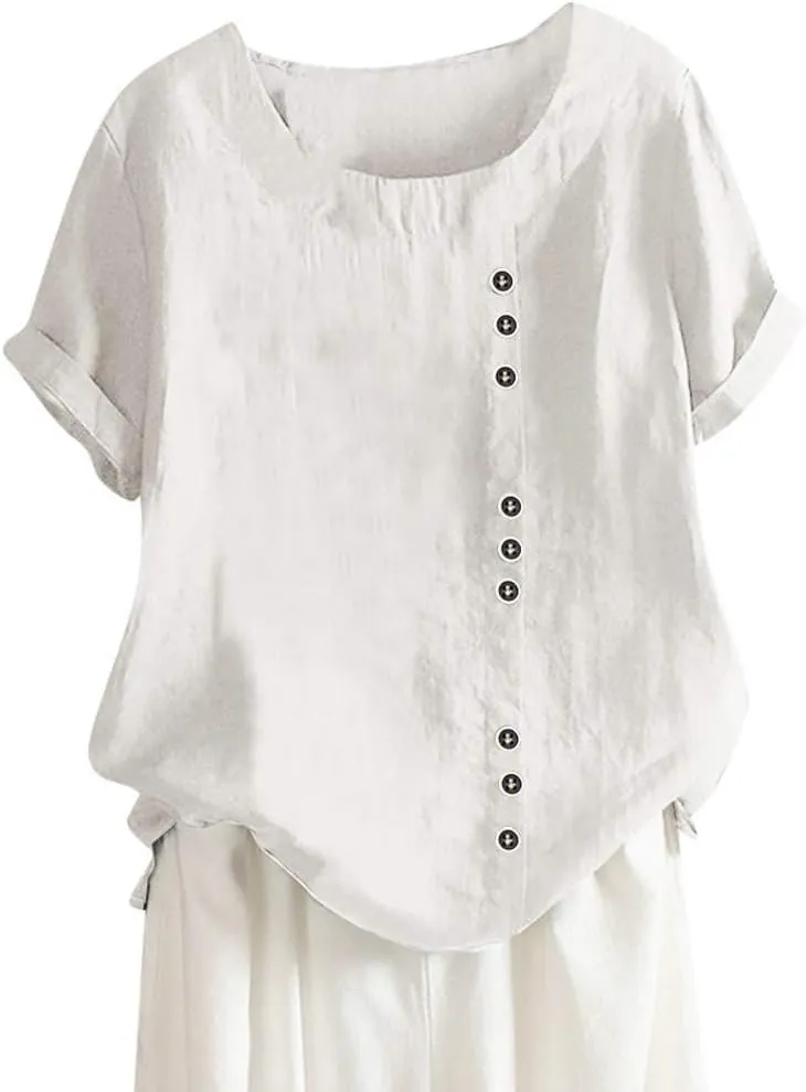 Summer Linen Shirts for Women V Neck Solid Color Loose Top T Shirt Casual Shirt Linen Blouse Summer Shirts for Women