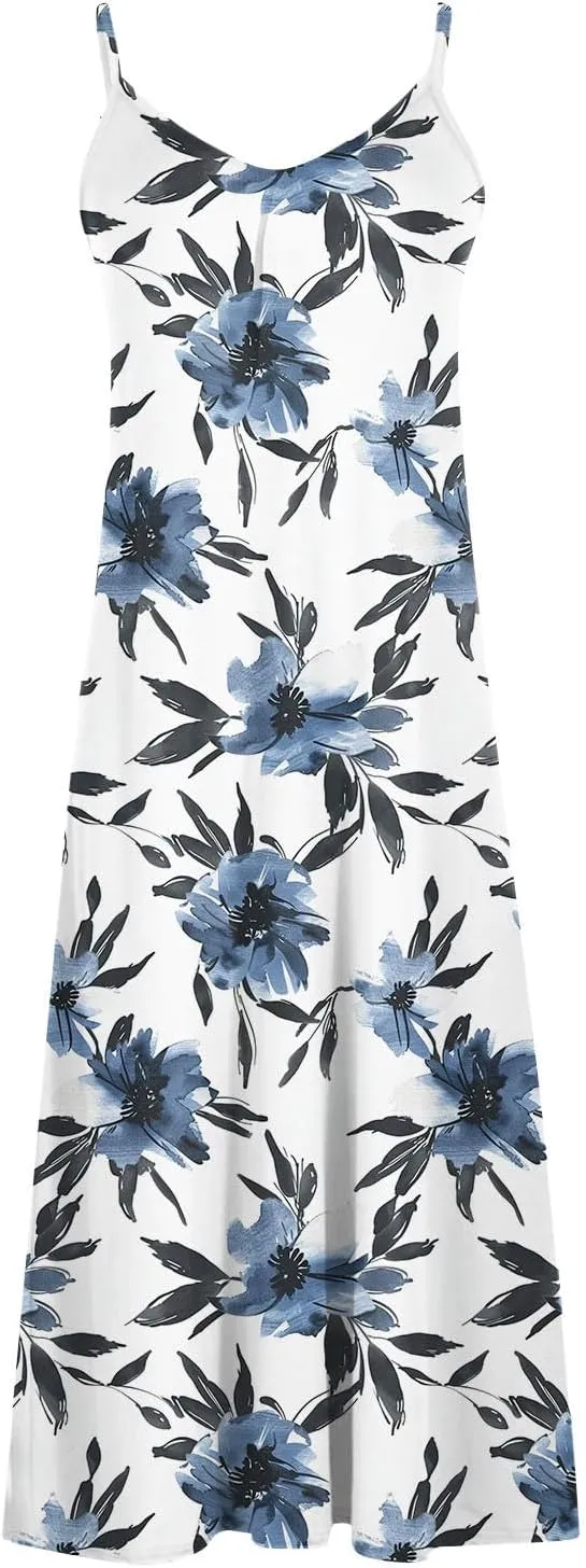 Summer Maxi Dresses for Women 2024 Sexy Floral Slip Dress Trendy Long V Neck Sun Dress Casual Summer Beach Vacation Outfits
