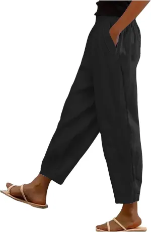 Summer Pants for Women 2024 Casual Baggy High Waist Beach Lounge Pants Loose Fit Wide Leg Capris Linen Pants Trousers