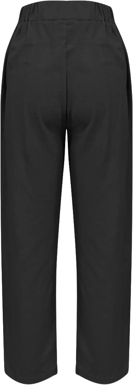 Summer Pants for Women 2024 Casual Baggy High Waist Beach Lounge Pants Loose Fit Wide Leg Capris Linen Pants Trousers