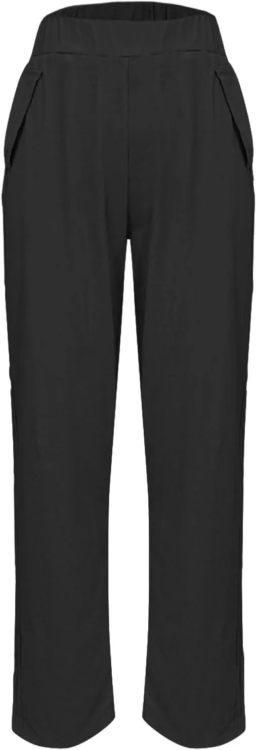 Summer Pants for Women 2024 Casual Baggy High Waist Beach Lounge Pants Loose Fit Wide Leg Capris Linen Pants Trousers