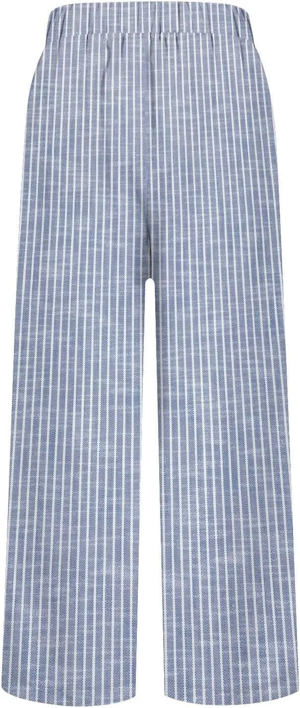 Summer Pants for Women 2025 Vacation Casual Boho Floral Print Cotton Linen Pants Fashion Wide Leg Stripe Lounge Pant