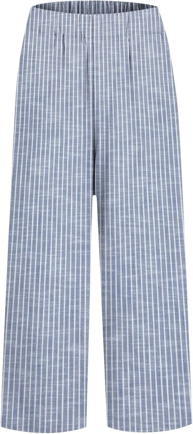 Summer Pants for Women 2025 Vacation Casual Boho Floral Print Cotton Linen Pants Fashion Wide Leg Stripe Lounge Pant
