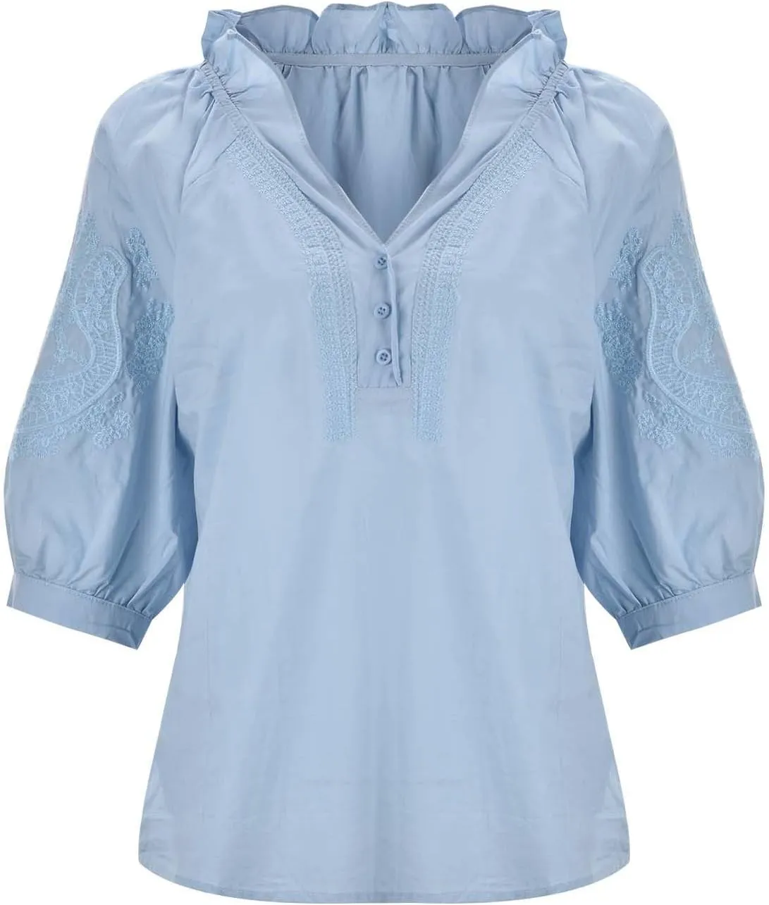 Summer Tops for Women 2025 Retro Embroidered 3/4 Sleeve Boho Tops Cotton Linen Hawaiian Shirts Cruise Outfits 2025