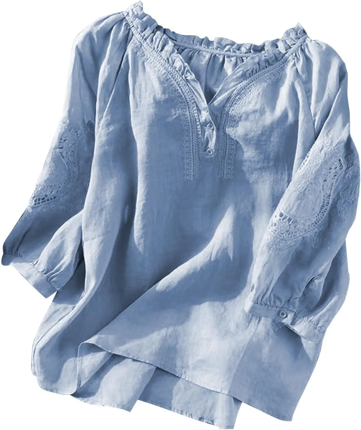 Summer Tops for Women 2025 Retro Embroidered 3/4 Sleeve Boho Tops Cotton Linen Hawaiian Shirts Cruise Outfits 2025