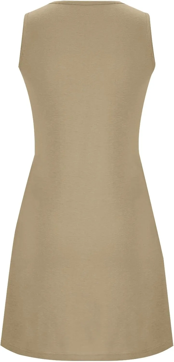Sun Dresses for Women 2025 Summer Vacation Ruched Tank Dresses Casual Sleeveless Pleated Mini Dress with Pockets