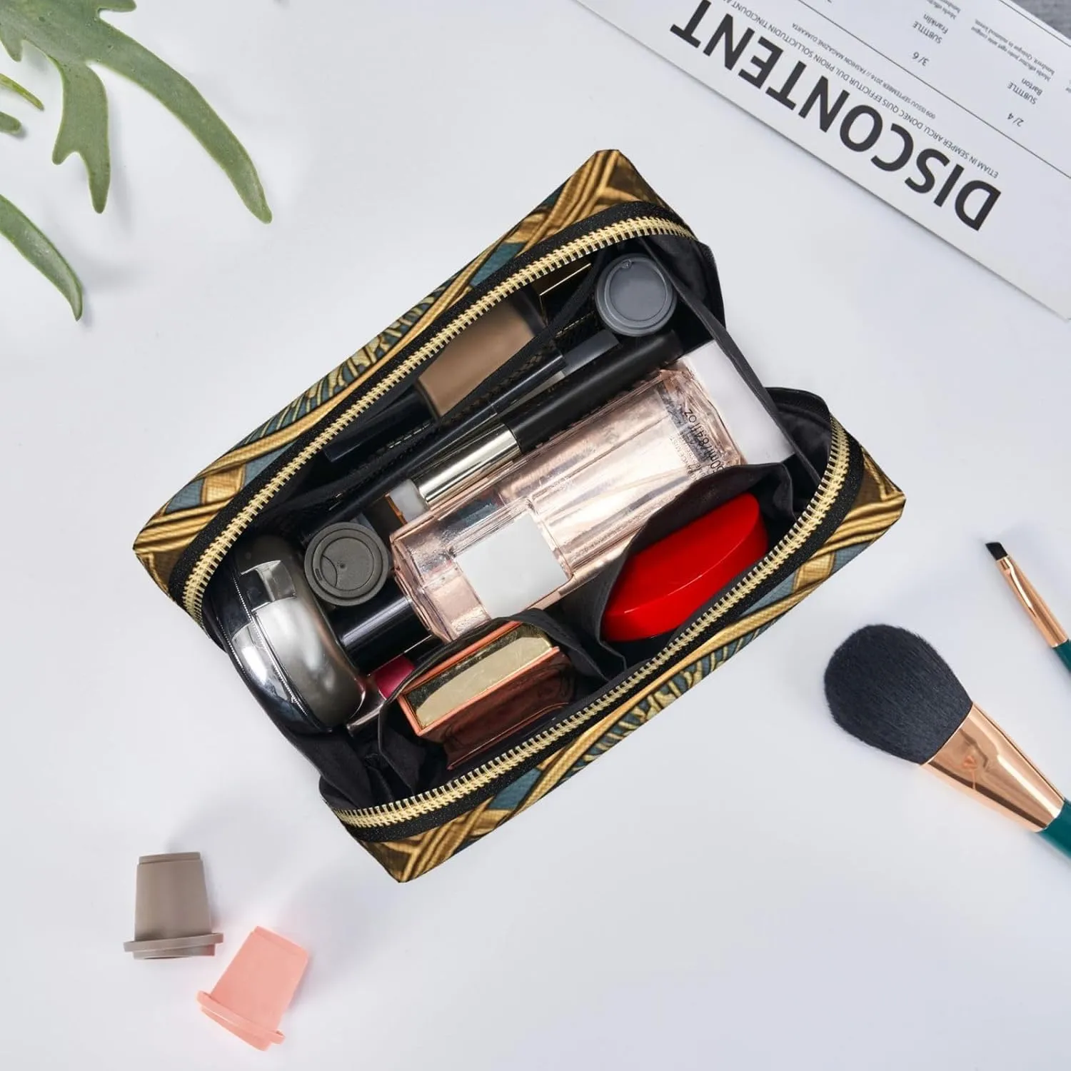 Sun Old Egyptian Timeless Grace Leather Toiletry Travel Bag, Compact Makeup Organizer For Women