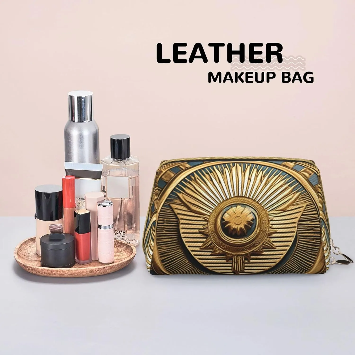 Sun Old Egyptian Timeless Grace Leather Toiletry Travel Bag, Compact Makeup Organizer For Women