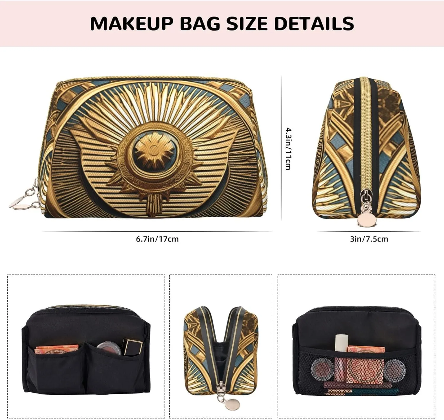 Sun Old Egyptian Timeless Grace Leather Toiletry Travel Bag, Compact Makeup Organizer For Women