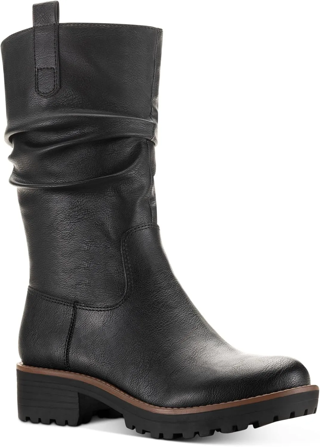 SUN STONE Womens Nelliee Faux Leather Mid-Calf Boots Black 5.5 Medium (B,M)