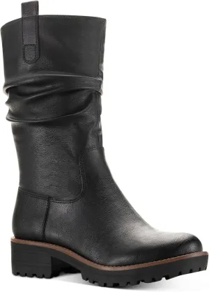 SUN STONE Womens Nelliee Faux Leather Mid-Calf Boots Black 5.5 Medium (B,M)