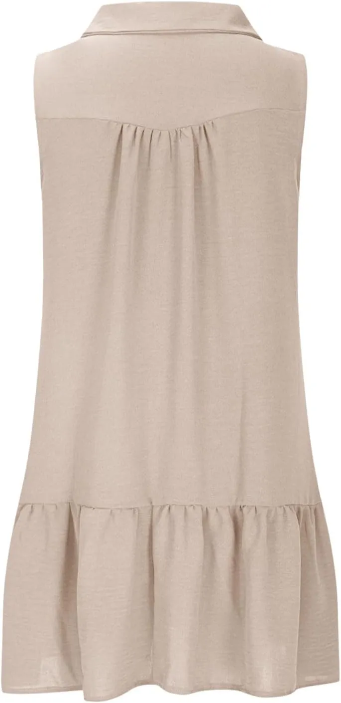 Sundresses for Women 2025 Loose Fit V-Neck Fashion Button Dress Summer Casual Sleeveless Solid Beach Dresses