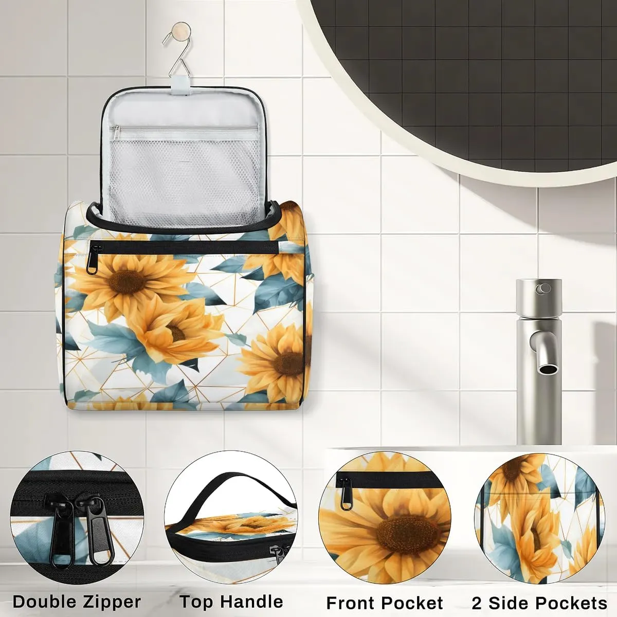 Sunflower Modern Toiletry Bag for Women and Men, Hanging Travel Makeup Bag, Travel Toiletry Organizer Bag, Makeup Organizer Bag for Cosmetics