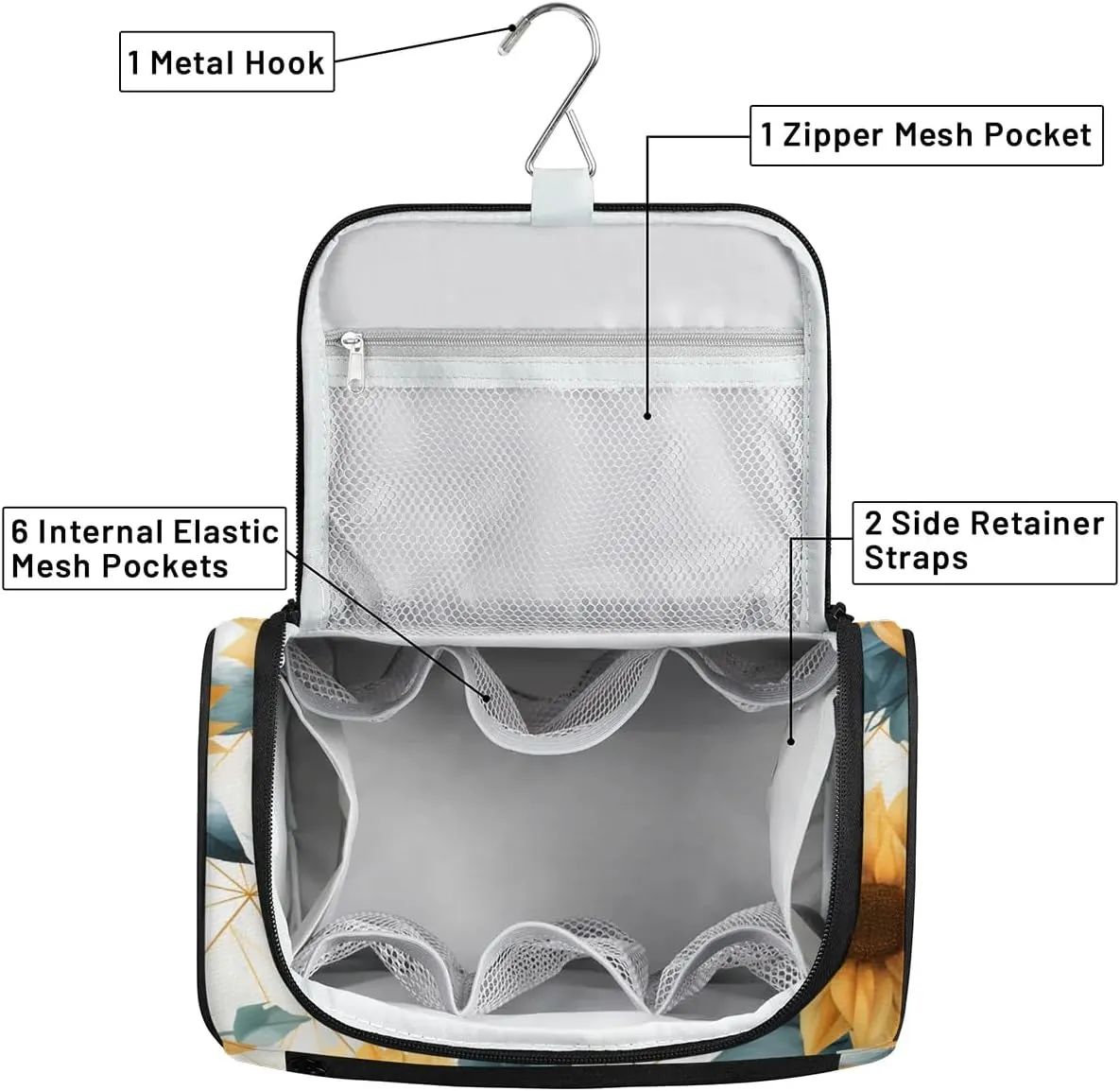 Sunflower Modern Toiletry Bag for Women and Men, Hanging Travel Makeup Bag, Travel Toiletry Organizer Bag, Makeup Organizer Bag for Cosmetics