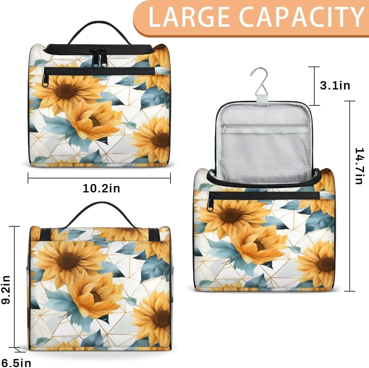 Sunflower Modern Toiletry Bag for Women and Men, Hanging Travel Makeup Bag, Travel Toiletry Organizer Bag, Makeup Organizer Bag for Cosmetics